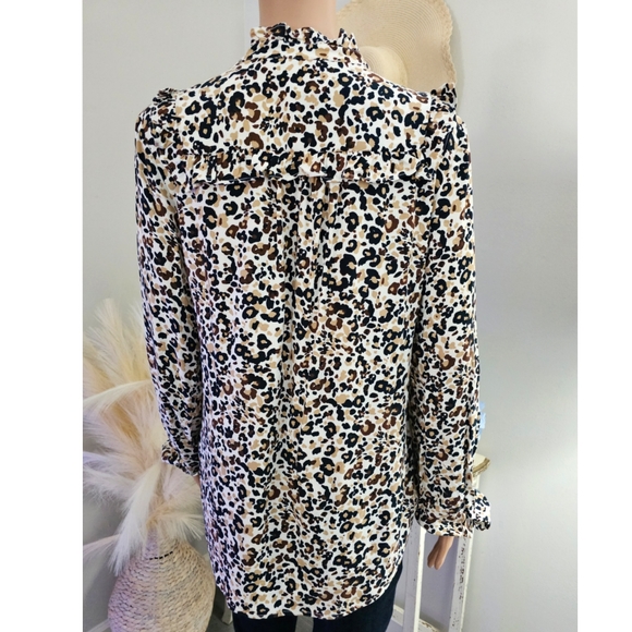 Maeve Anthropologie Animal Print Ruffles Top Blouse - Picture 3 of 8